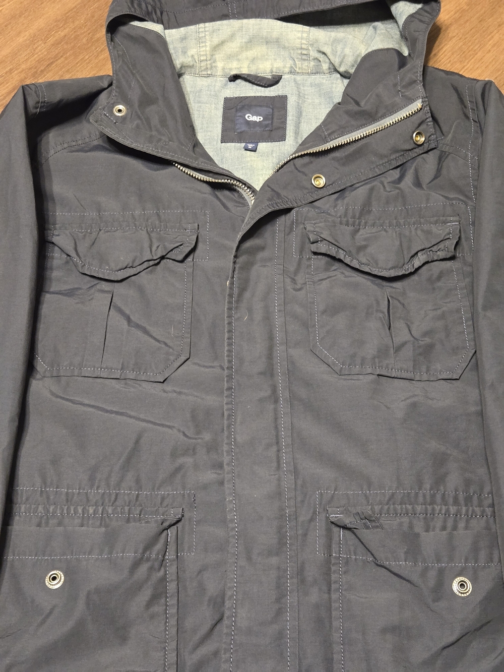 GAP Men’s Medium Navy-Blue Hooded Military-Style/Utility Full-Zip Jacket